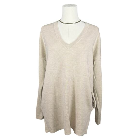 J.Crew Merino Wool Oversized V-Neck Sweater Tan Neutral w/ Pockets | Small - Picture 2 of 12